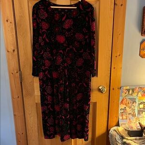 Gudrun Sjoden Red and Black Floral Long Sleeve Dress